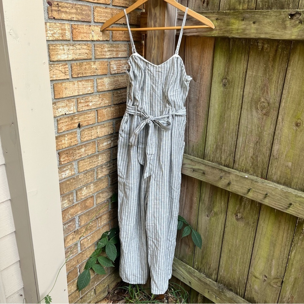American Eagle Outfitters Striped Jumpsuit - Gray and White